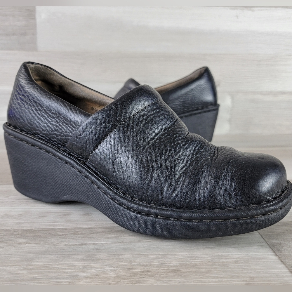 Born Black Pebbled Leather Slip-on Clog Women's Size 7/38